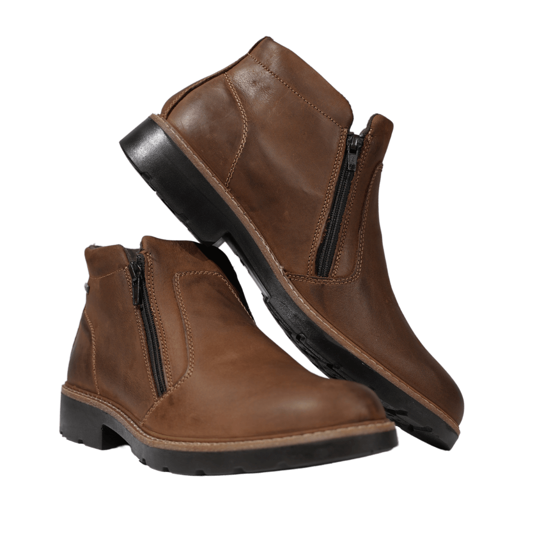 Bottines Lapo en cuir marron, élégantes, confortables, fabriquées en Italie avec fermeture éclair.
