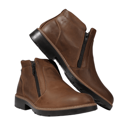 Bottines Lapo en cuir marron, élégantes, confortables, fabriquées en Italie avec fermeture éclair.