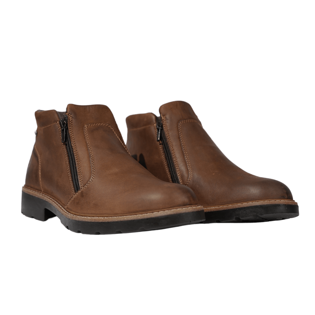 Bottines Lapo en cuir marron, élégantes et confortables, conçues en Italie avec une finition imperméable.